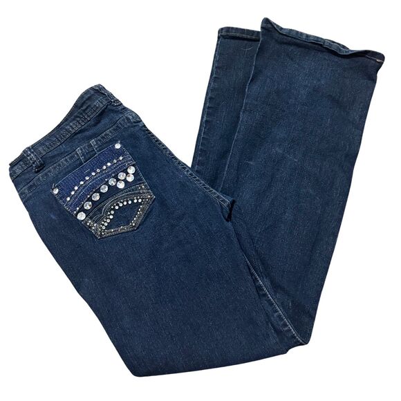 Western Y2K Rodeo Glam McBling Size L 13 Rhinestone Studded Denim Bootcut Jeans - Picture 6 of 8